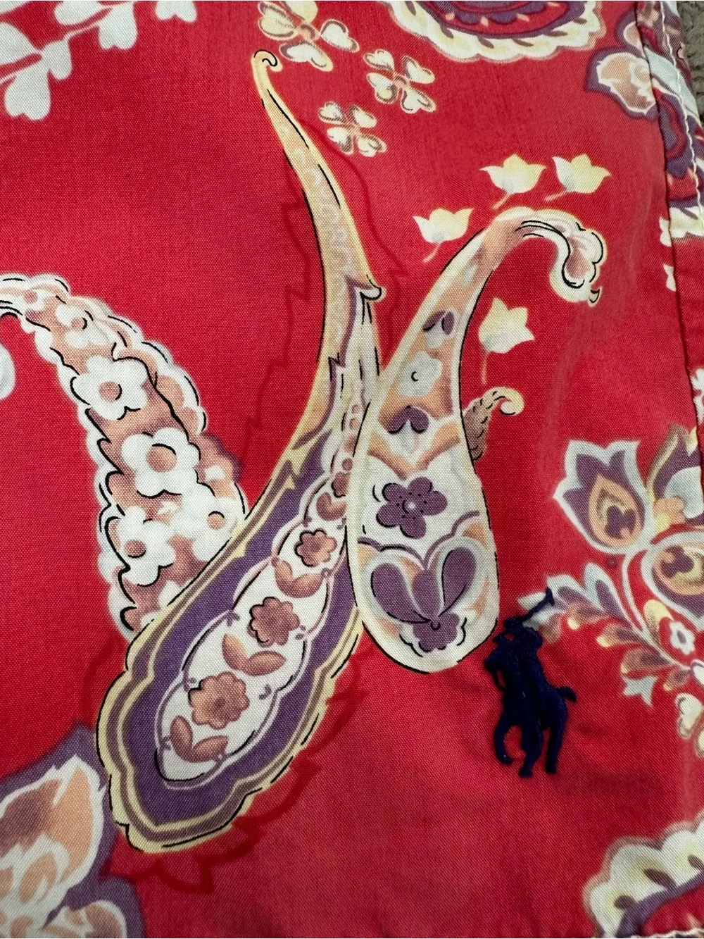 Vintage Polo Ralph Lauren Swim Trunks Mens Large L Red Paisley Shorts Pony 9